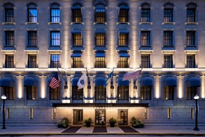 The Langham, Boston exterior entrance with gorgeous and historic architecture. 