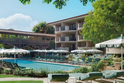 The Langham Huntington, Pasadena Lanai Room features a balcony or patio with views of the hotel garden or pool.
