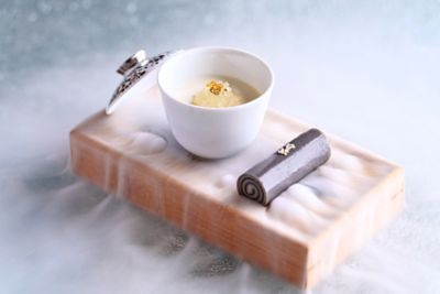 Bird Nest, Tofu Panna Cotta; Chiled  Black Sesame Roll, Chilled