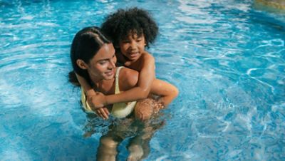 family in pool