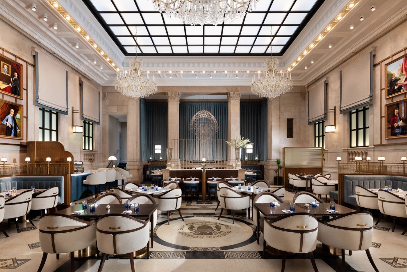 The former Federal Reserve banking hall at The Langham, Boston, now the Grana dining room