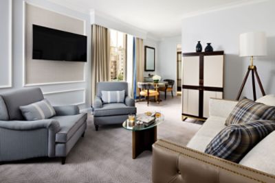 The spacious Bedroom Suite boasts an oversized master bedroom and a parlor area with bespoke furnishings.