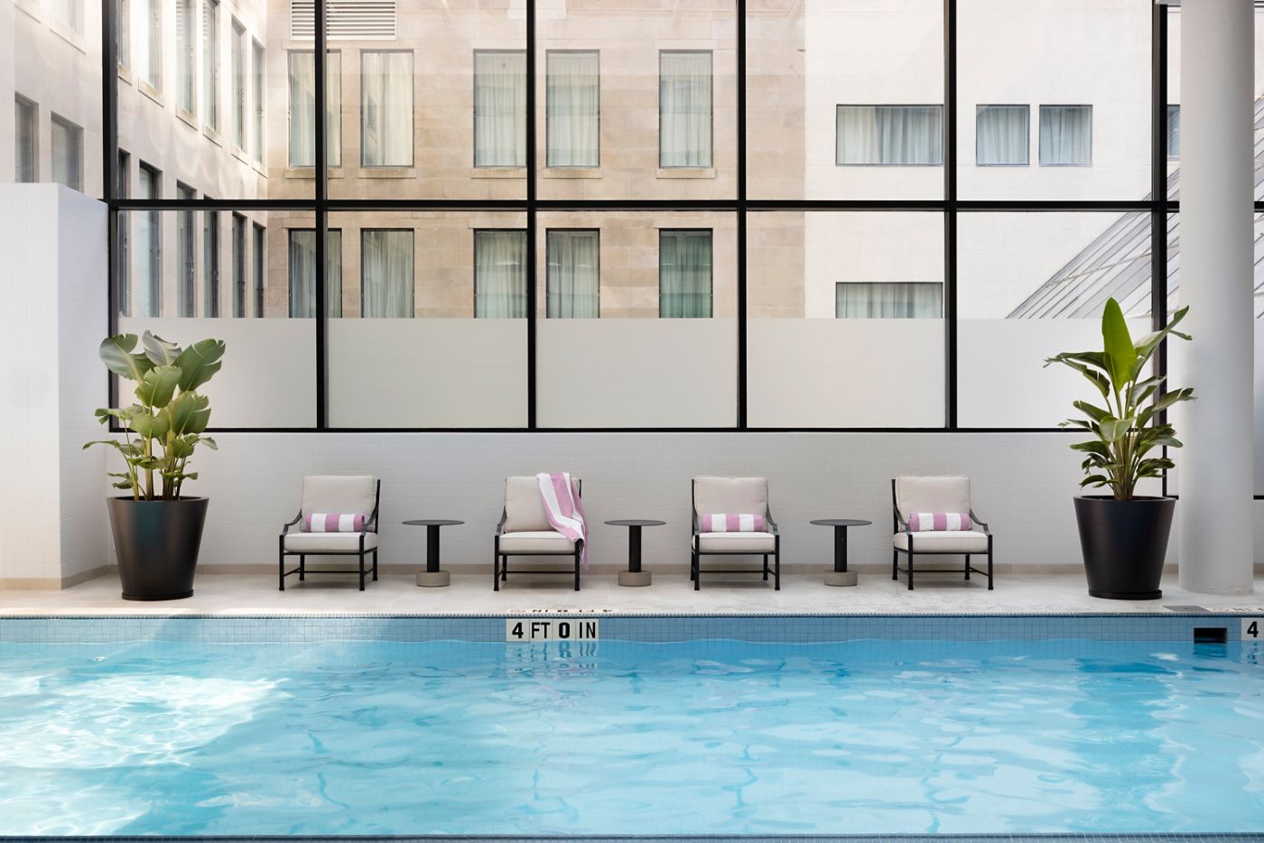 The indoor swimming pool at The Langham, Boston