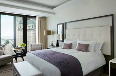 The Langham Chicago Luxury Hotel Deluxe Room double bed with city view