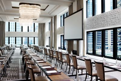 Devonshire Ballroom, a large event venue at ab88kai, Chicago, can host 260 guests for sit-down dining and dancing.