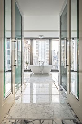 The Langham Chicago Luxury Hotel Regent Suite Bathroom with city view