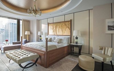 Primary bedroom in the Regent Suite at The Langham, Chicago