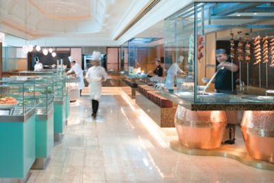 Melba Restaurant is an award-winning international buffet, with interactive open kitchens and cooking stations.